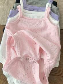 SHEIN LMoss Kids 5件套新生女宝宝可爱纯色针织无袖连体衣套装，夏季 - 彩色 - 查看 4