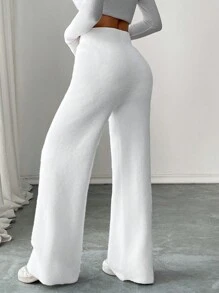 Chiquease Soft Comfortable White Fluffy Pants, Casual Autumn/Winter
