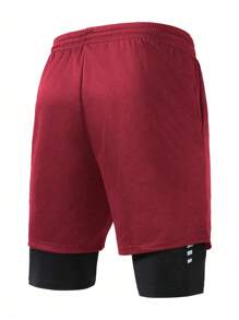 Manfinity Fitness 男式抽绳腰部几何印花口袋双层运动短裤