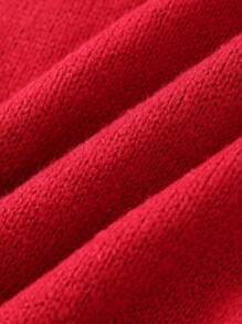 Tween 女童 V 领条纹长袖休闲毛衣，秋冬款 - 紅色 - 查看 6