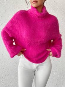 EMERY ROSE 高领落肩毛衣，长袖上衣