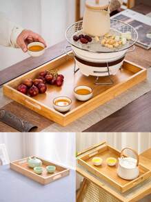 1 件各种尺寸的竹木拼盘，适用于木制功夫茶具的矩形茶盘，杯盘，日式木制面包盘，餐盘，厨房，圣诞礼物 - 米色 - 查看 11