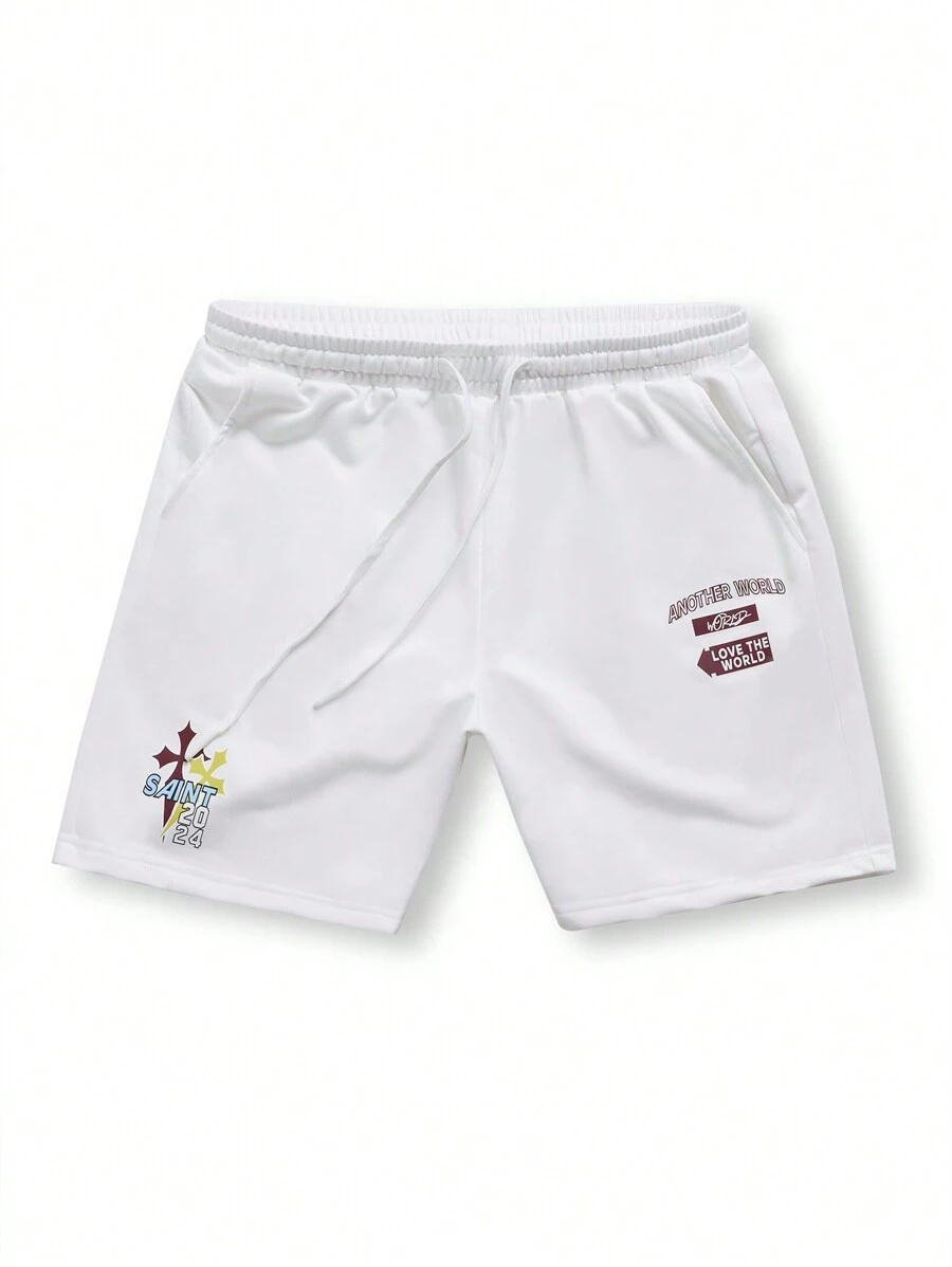 Gym Rark Quần short thể thao thường ngày in họa tiết túi thắt nơ phía trước cho nam - trắng - Xem 1