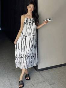 DAZY Women's Casual Vacation Contrast Color Print Slip Dress Summer Boho Sundress Maxi Dress - Black and White - View 6