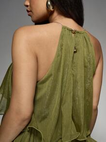 MISSGUIDED PLUS Elegant Plus Size Tiered Ruffle Mini Dress Metallic Shimmer Halter Neck Party Evening Special Occasion Spring Summer Wedding Guest - Green - View 5