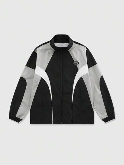 Prep Men's Colorblock Pockets Zipper Casual Versatile Long Sleeve Jacket