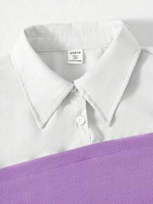 SHEIN 2 件套休闲都市拼接色块二合一衬衫和阔腿裤套装，适合青少年女孩