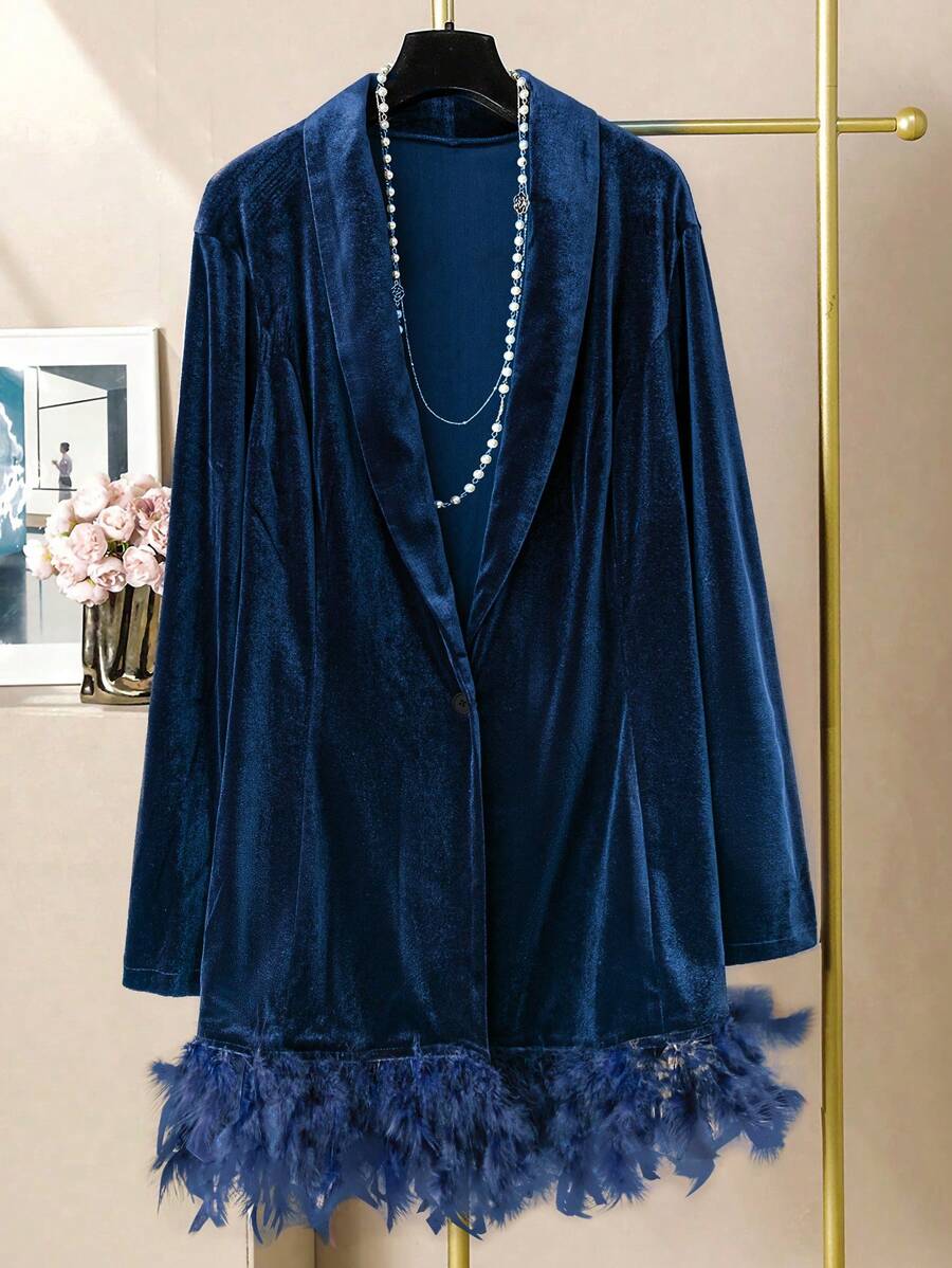 Modelyn Plus Size Women Solid Color Cape Collar Feather Hem Long Sleeve Elegant Blazer Jacket Fall Cloth For Women