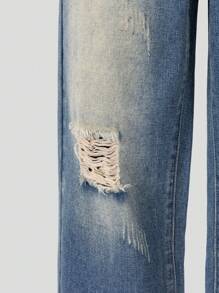 Teen Boys Vintage Washed Light Blue Distressed Relaxed Fit Casual Urban Daily Street Wear Denim Jeans