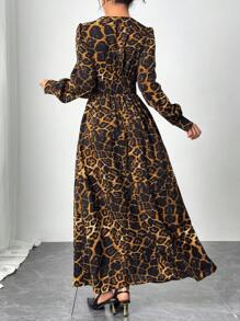 SHEIN Clasi Women's Elegant Sexy Leopard Print Waist Dress Fall Cloth For Women - Multicolor - View 2