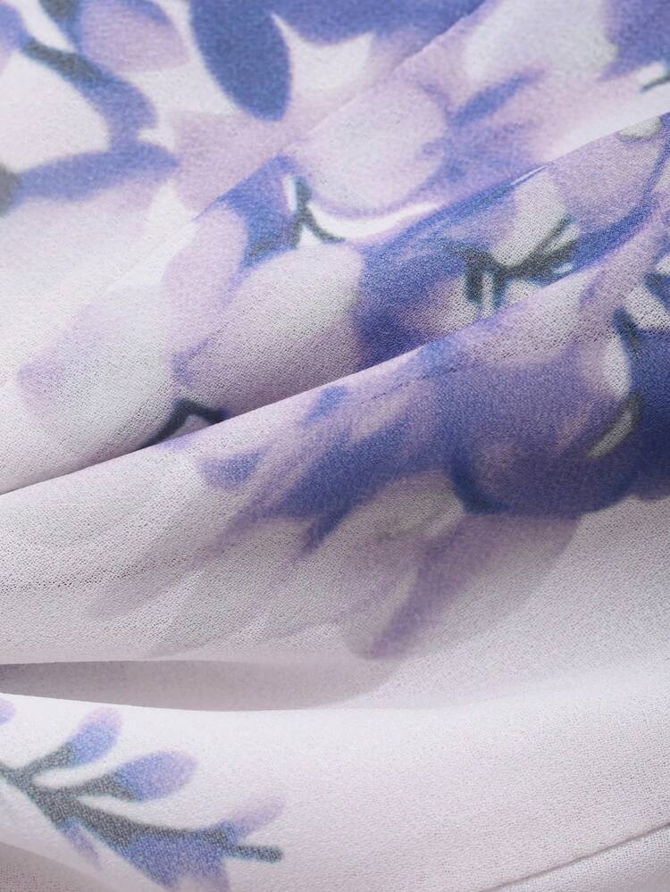 Asymmetric Floral Print Lantern Sleeve Fish Tail Ruffle Hem Midi Dress For Women Sundress Easter