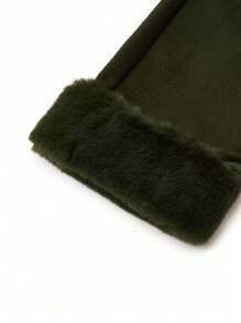 SHEIN Clasi Plus Size Casual Solid Color Fuzzy Patchwork Jacket, Autumn Winter Fall Cloth For Women - Army Green - View 4