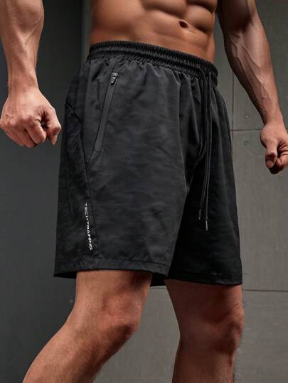 Manfinity Sport Corelite Men's Front Tie Pocket Simple Sports Shorts, Casual Everyday Wear Breathable Lightweight Cool Reflective Running Muscle Slim Fit For Training Running Shorts