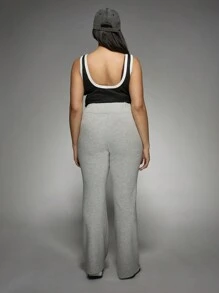 MISSGUIDED PLUS Plus Size Flared Palazzo Pants High Waisted Wide Leg Lounge Trousers Stretchy Casual Wear Fall Winter Athleisure Bottoms - Light Grey - View 2