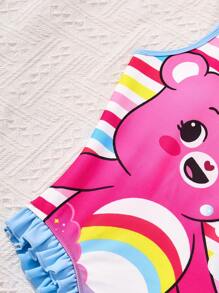 SHEIN X Care Bears Tween Girl 多巴胺条纹美人鱼卡通连体泳衣 - 彩色 - 查看 5