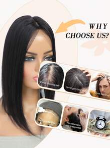 Postizos para mujeres de cabello humano real de 14 pulgadas, postizo de cabello de 3 "x 5", postizos para cabelludo para mujeres con cabello ralo, actualización de postizo de cabello humano premium - Natural Black - Ver 5