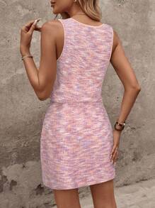 SHEIN LUNE Square Neck Sleeveless Drawstring Waist Ombre Textured Fabric Casual Resort Elegant Women Mini Dress Vacation Outfits Woman Valentine's Day Dress Elegant Valentine's Day Dress,Pastel Dresses For Women - Multicolor - View 2