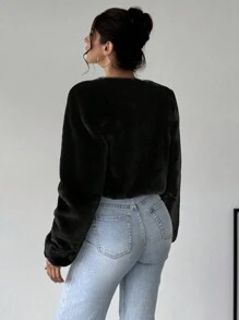 Firerie Women Fluffy Coats - Black - View 2