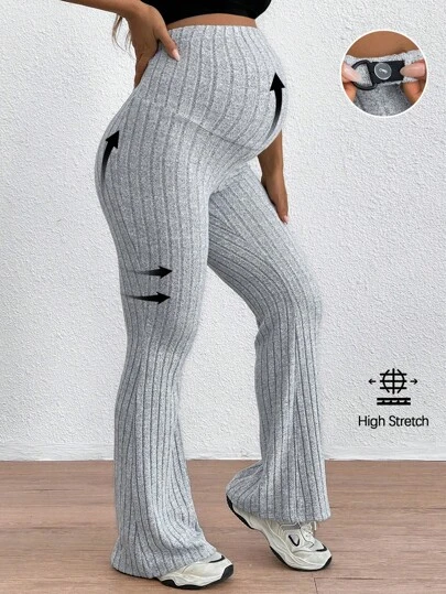 SHEIN Maternity Adjustable Waist Skinny Flared Long Pants With Super High Waist