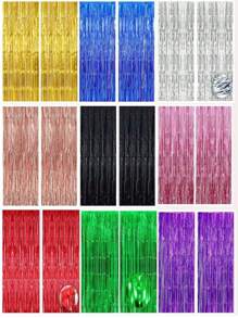 2 PIEZAS 1M X 2M Fondo de fiesta, lámina metálica, flecos, cortinas metálicas, cumpleaños, boda, decoración de aniversario de soltera, cortinas de seda para adultos, fondo de fiesta de cumpleaños, cortinas de pared con película de aluminio brillante con flecos