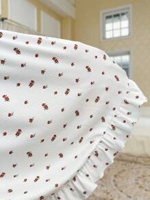 CottageSlumber Conjunto de pijama de pantalón largo y blusa de manga corta con acento de lazo y bloques de color en talla grande - Rojo y blanco - Ver 6
