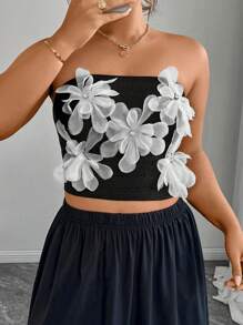 Celure Top corto entallado de talla grande con diseño floral 3D para mujer en verano