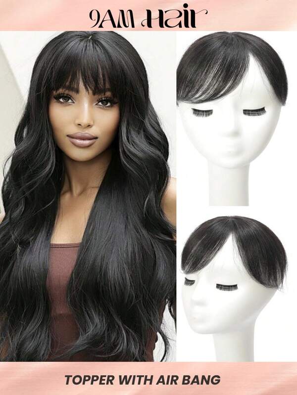Cabelo Humano Virgem Topper Natural Preto Top Peruca Ar Franja Direto Topper Com Franja