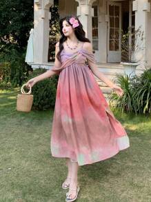 DAZY Full Floral Print Sleeveless Dress With Ruffles For Women Prom Dress Sundress