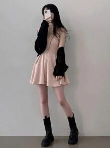 DAZY Đầm ngắn hở eo màu trơn đơn giản cho nữ - Hồng - Xem 6