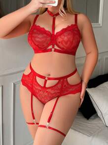 大码 4 件套蕾丝内衣套装，情人节性感系列
