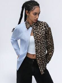 Aveloria Affinna Koszula damska z długim rękawem i kołnierzykiem w paski w losowym kolorze panterki, wiosenna - Wielokolorowe - Zobacz 6