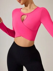 SHEIN Sports 女士纯色穿孔长袖短款修身运动 T 恤