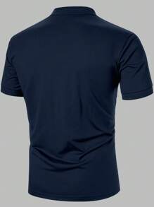 Manfinity Homme Áo thun Polo kẻ caro màu khối cho nam có túi trước và sau, Quà tặng cho bạn trai, Quà tặng cho nam giới, Thích hợp cho bạn bè Áo thun Polo Nam Áo thun Polo cho nam Áo thun Polo cổ bẻ cho nam Áo thun Polo cho nam - Màu xanh hải quân - Xem 2