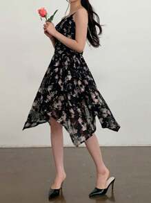 DAZY Asymmetrical Ditsy Floral Slip Dress For Women, Style Party Women,Mini Dress Homecoming Dresses Prom Dress