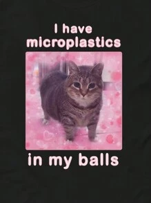 Manfinity Dauomo Men's Standard "There's Microplastic In My Ball" Funny Cat Meme Graphic T-Shirt