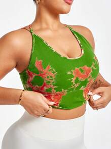 Plus Size Women Tie-Dye Print Seamless Racerback Sports Bra