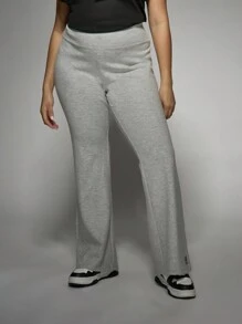 MISSGUIDED PLUS Plus Size Flared Palazzo Pants High Waisted Wide Leg Lounge Trousers Stretchy Casual Wear Fall Winter Athleisure Bottoms - Light Grey - View 5