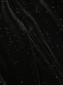 Sweetra Plus Size Open Slit Velvet Sequin Party Shorts, Casual Vacation - Black - View 3