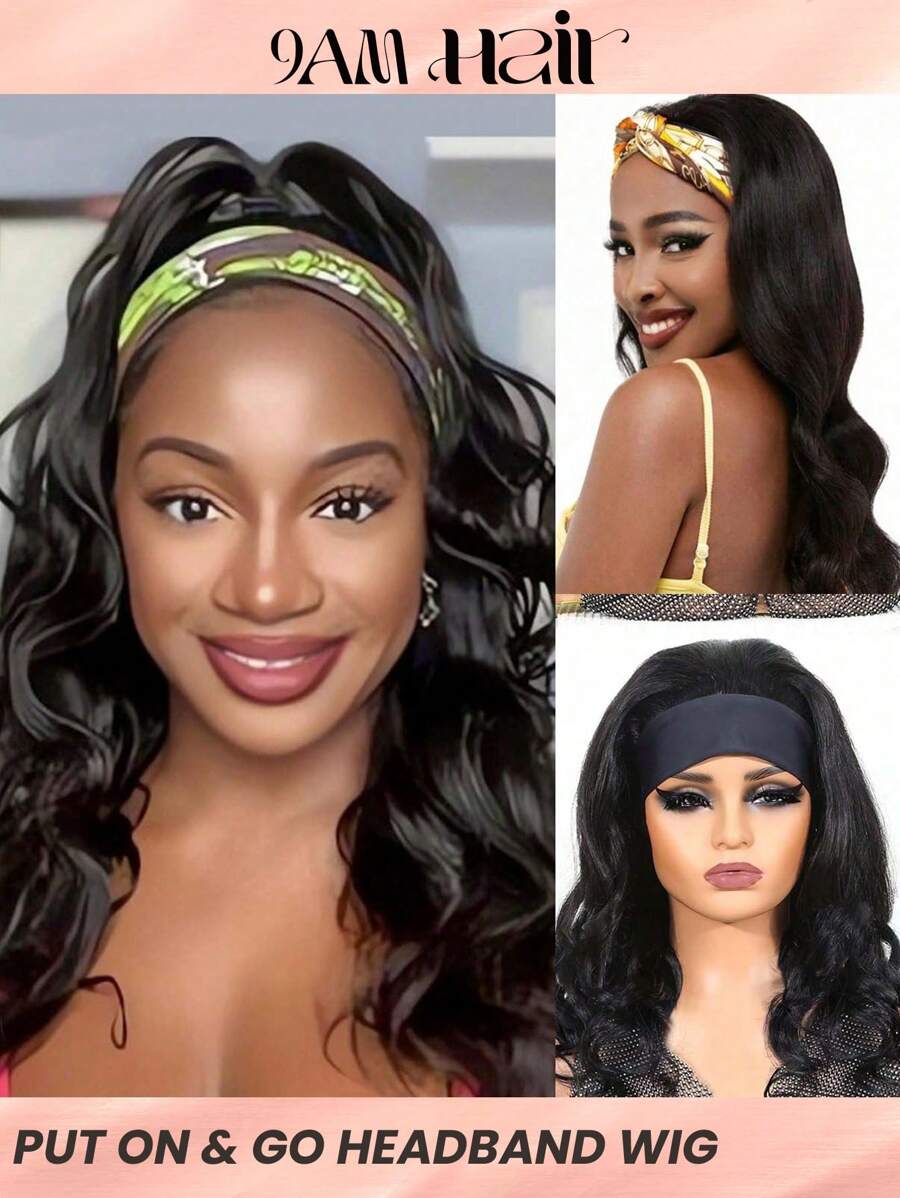 Body Wave Headband Wig Human Hair Wigs With Head Band  Affordable Hair Replacement Headbands Wig Ready Wear To Go Daily Use Natural Black Color - Natural Black - View 1