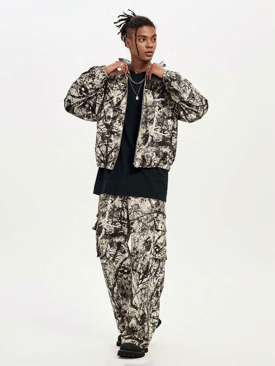 Manfinity VCAY Men's Loose Fit Digital Print Long Sleeve Jacket, For Fall Winter - Green - View 1