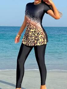 Swim Mulvari Top de bikini estampada de leopardo de verano, sexy y estilizador