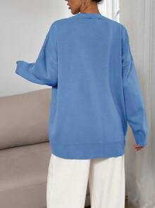 EURMUSE Drop Shoulder Cardigan With Buttons On The Top - Blue - View 4