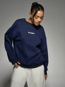 Missguided x Playboy Magazine Cover Print Sweatshirt Vintage Editorial Collection Retro Fashion Streetwear Collectible Graphic Design Statement Piece Urban Style Classic Cover Art - Navy Blue - View 7