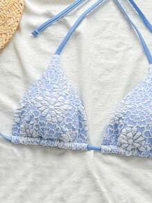 Swim Mod 1pc Textured Triangle Top Swimwear Halter Bikini Top, For Summer Holiday - Blue - View 3