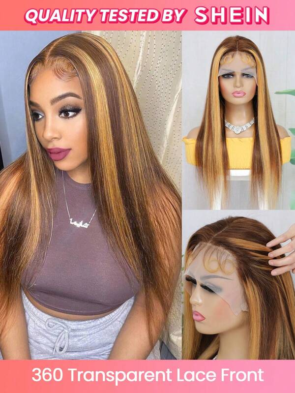 Piano Color Straight 360 Frontal Lace Wig Human Hair With Baby Hair For Women