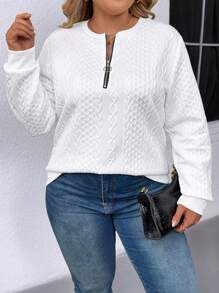 INAWLY Plus Size Women Jacquard Padded Zip-Up Long Sleeve Sweatshirt Pullover Fall Outfit