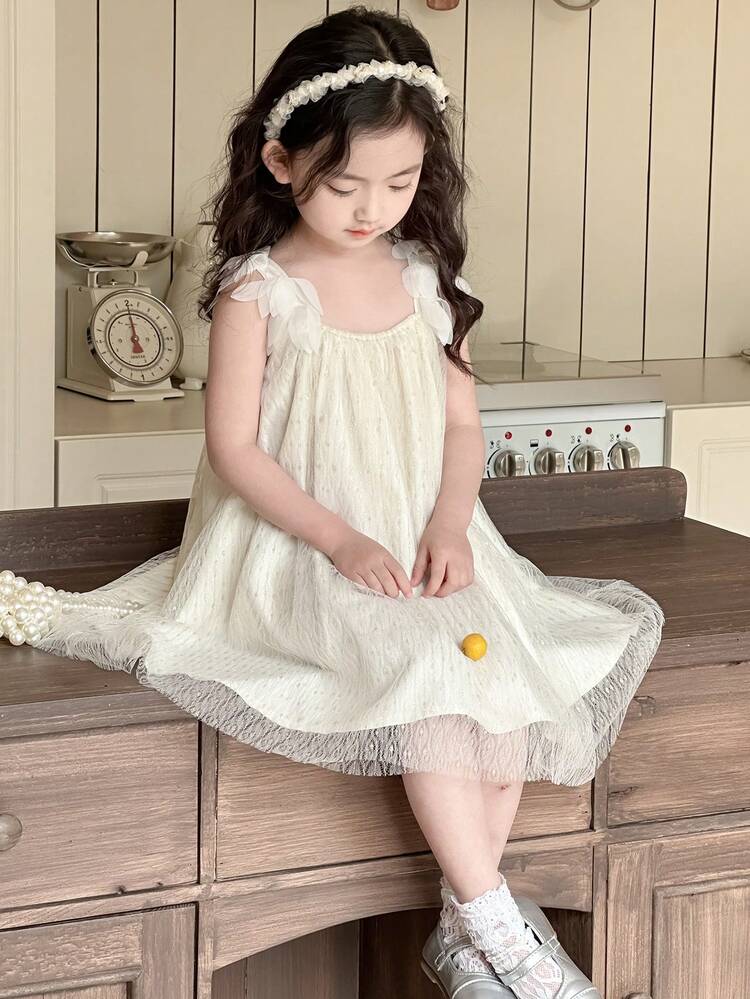 Young Girls' Solid Color Cami Dress, Minimalist & Practical Multipurpose,Girls Summer Outfits