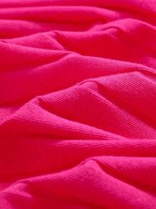 SHEIN Leap Crew Teen Girls Summer Pink Knitted Ribbed Sleeveless Bodycon Tank Dress With Letter Patch & Slit, Casual Vacation Versatile Valentine's Day - Hot Pink - View 6