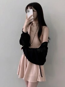 DAZY Đầm ngắn hở eo màu trơn đơn giản cho nữ - Hồng - Xem 5