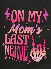 SHEIN Playful Pals 女宝宝休闲时尚彩色渐变字母标语图案印花短袖 T 恤 - 黑色 - 查看 5